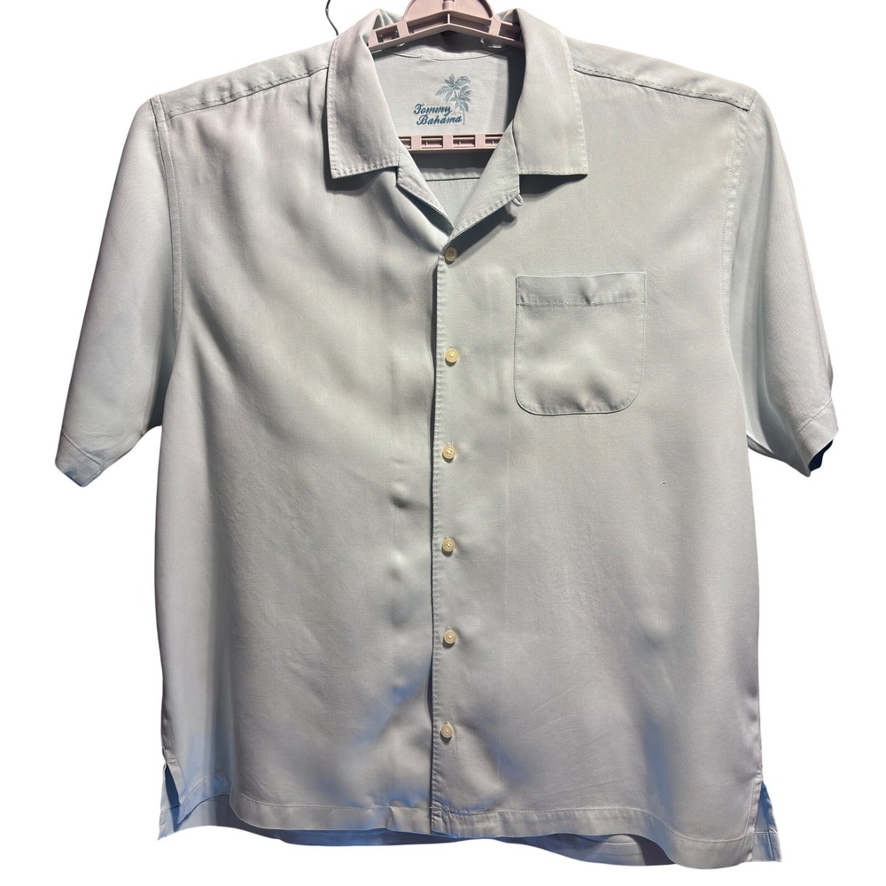 Tommy Bahama Camp Shirt Men XL BlueGreen Excellent 100% Silk Short Sleeve Button